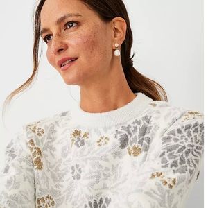 Ann Taylor Shimmer Floral Jacquard Sweater